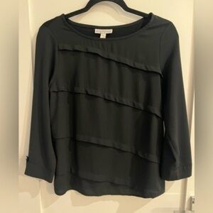 Dana Buchman Tunic Top Women's Long Sleeve Black Diagonal Pleated Blouse Shirt S